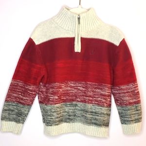 Nautica Quarter Zip Childs Sweater, Striped Gray, Maroon, Heathers, Size 3T